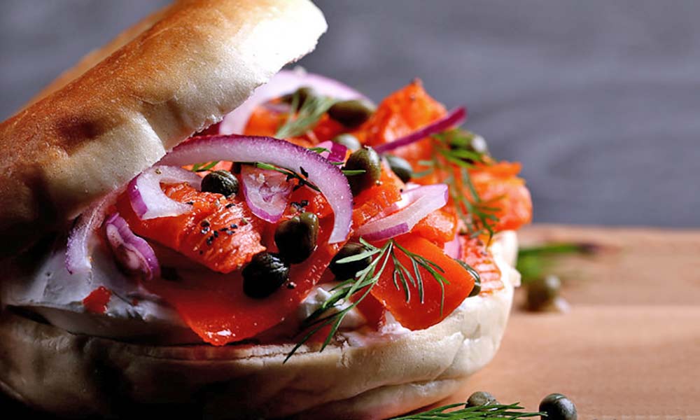 Carrot lox and cream cheese bagels